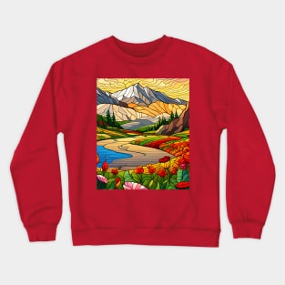 Stained Glass Colorful Mountain Meadow Crewneck Sweatshirt